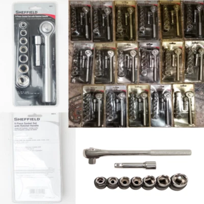 🔥▶️LOT OF 17 Sheffield 9 Piece SAE Socket Set With Ratchet Handle 60014 3/8" - Image 1 of 4