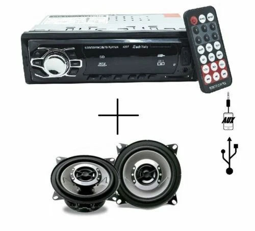 KIT AUTORADIO FM STEREO AUTO MP3 USB SD AUX WMA RADIO + COPPIA CASSE AUTO 250W - Immagine 1 di 1
