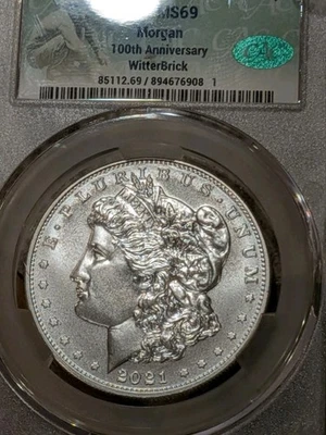 2021-D Morgan Silver Dollar 100th Anniversary MS69 CAC Witterbrick  - Image 1 of 3