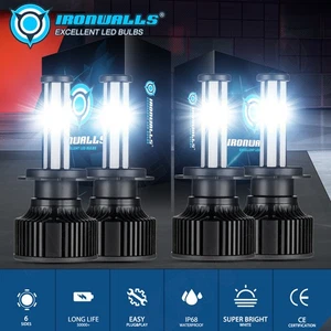 4x H7 LED Headlight Bulb Kit High Low Beam Super Bright 6500K White 4/6/8-sides - Picture 1 of 16