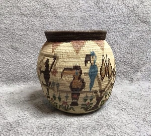 Vintage Wounaan Indianer Embera Panama Regenwald Korb Aras Papageien Affe - Bild 1 von 12