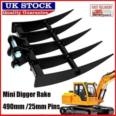 Mini Excavator Attachment Mini Digger Rake 490mm / 25mm Pins Mini Grabber - Image 1 of 4