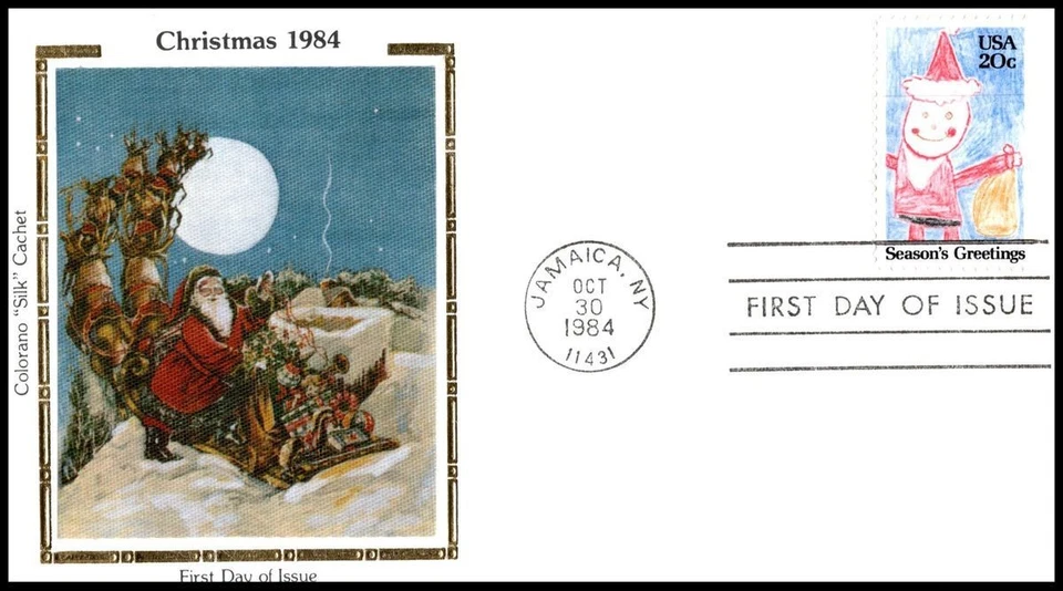 1984 Christmas season's greetings 2108 FDC Colorano santa claus reindeer holiday - Image 1 of 1