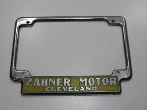 Vintage selten 1940er Zahner Motor FORD Cleveland Ohio Metall Nummernschild Rahmen Etikett - Bild 1 von 5