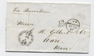 1867 stampless letter Manchester to boston depreciated currency handstamp 45.580 - Picture 1 of 3