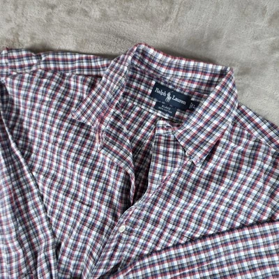 Camisa Ralph Lauren Blake Para Hombres Grande Roja Abotonada Manga Larga Azul Poni Guinga Foto 1 de 4