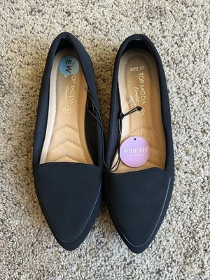 NWT Top Moda Comfort Woman’s Black Flat Shoes Wide Fit Size 6W - Image 1 of 4