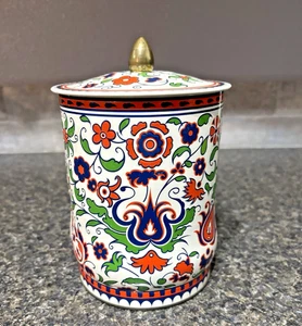 Vintage Murray Allen Tin Toffee importato Paisley floreale arancione, blu, bianco usato in ottime condizioni - Foto 1 di 22