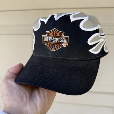 Rare Vintage 1990s Harley Davidson SnapBack Full Embroidered Flames - Image 1 of 4