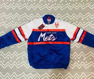 Vintage Mitchell Ness New York Mets orange varsity bomber jacket Nylon Satin XL - Picture 1 of 7