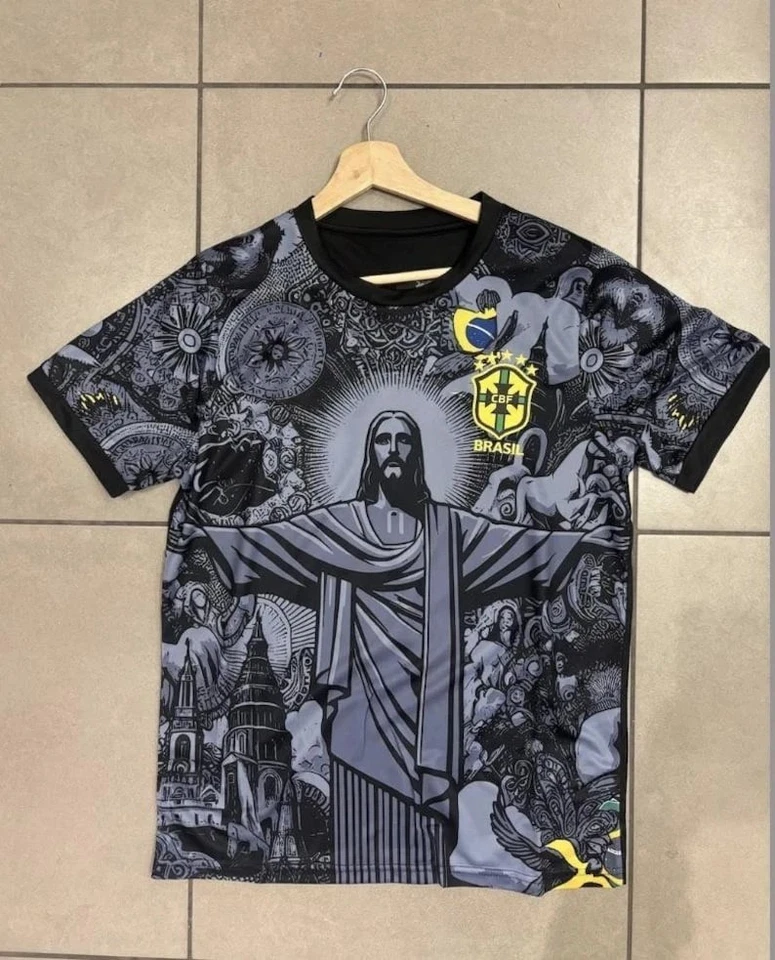 BRANDED Men's Brazil Jesus Christ The Redeemer Football T-shirt UK Stock Fast Dispatch