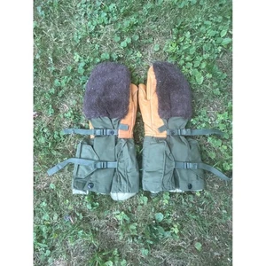 Vintage US Military Extreme Cold Weather Mittens w/ Wool Liners Leather Canvas - Picture 1 of 16