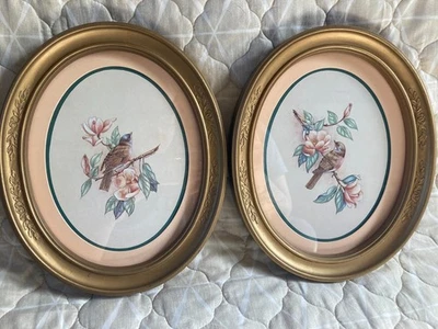 Винтаж 1987 Домашние Интерьеры и Подарки Homco Птица Печать Овальная Золотая Рамка Настенное Искусство - Изображение 1 из 4