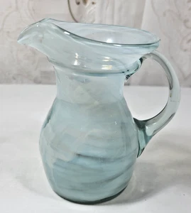 Vintage Fenton? 1940er Jahre mundgeblasenes Glas blau Swirl Milchkännchen/Sirup Krug 4,5" hoch - Bild 1 von 8