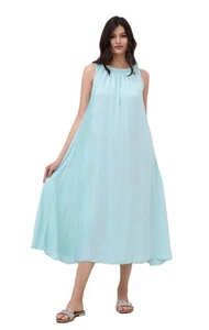Italian Lagenlook Ruched Neck Sleeveless Maxi Dress with Elasticated Neckline - Picture 1 of 16