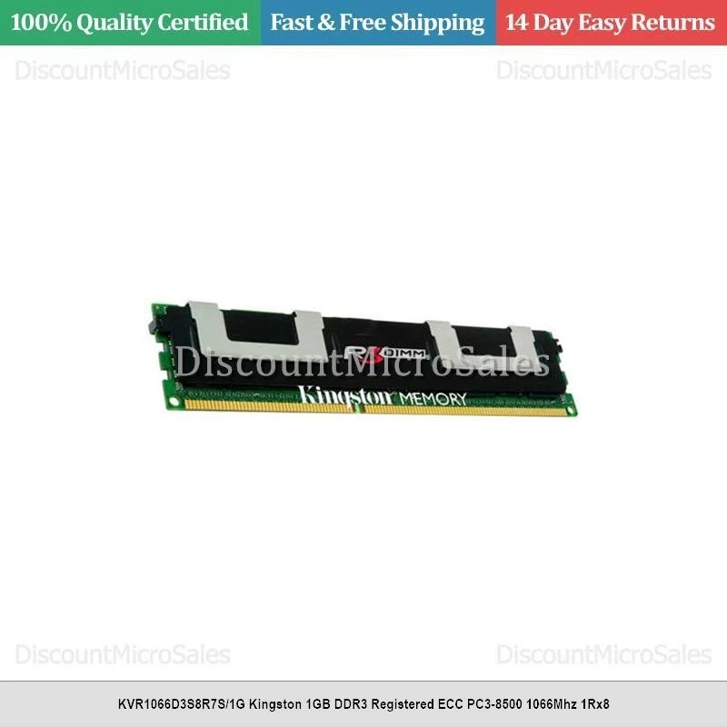KVR1066D3S8R7S/1G Kingston 1GB DDR3 Registered ECC PC3-8500 1066Mhz 1Rx8 - Image 1 of 1