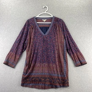 Lucky Brand Boho Top Womens Plus 3XL Linen Lined 3/4 Sleeve Pullover V-Neck - Picture 1 of 10