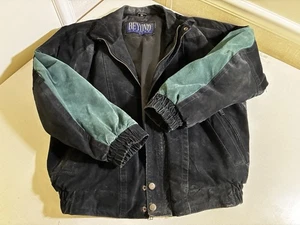 Vintage BEYOND LEATHER Suede Jacket Dark Green And Black Size Large - Picture 1 of 13