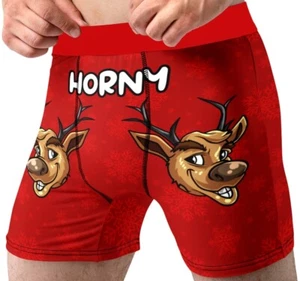 Reindeer Christmas Underwear Mens Medium 32-34 Boxer Brief Fun Novelty Xmas Gift - Picture 1 of 6