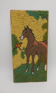 Vintage Mid Century Gravel Pebble Art Horse Pony Unframed Wood Plaque - Picture 1 of 5