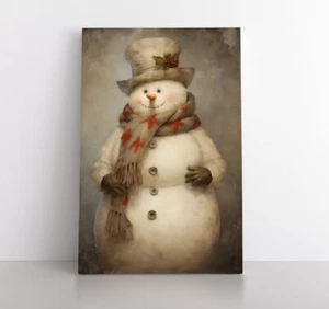 Vintage Christmas Snowman Painting Framed Canvas Wall Art Print Nostalgic Xmas - Picture 1 of 9