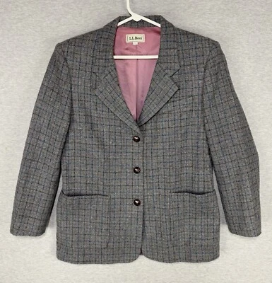 Vtg LL Bean Plaid Wool Blazer Gray Button DownAcademia Women’s 8/Medium Petite - Image 1 of 4