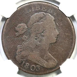 Moneda de 1 centavo grande busto drapeado 1803 S-262 R-3 NGC VG 8 c - Imagen 1 de 3