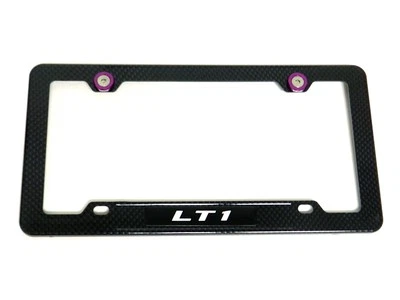 LT1 LT-1 CARBON FIBER LOOK LICENSE PLATE FRAME W/ 2 PURPLE WASHERS & BOLTS - Image 1 of 4