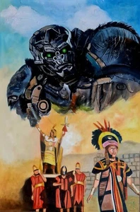 Transformers in Peru. Oil painting on canvas by unknown artist, 24x36 inch. - Picture 1 of 9