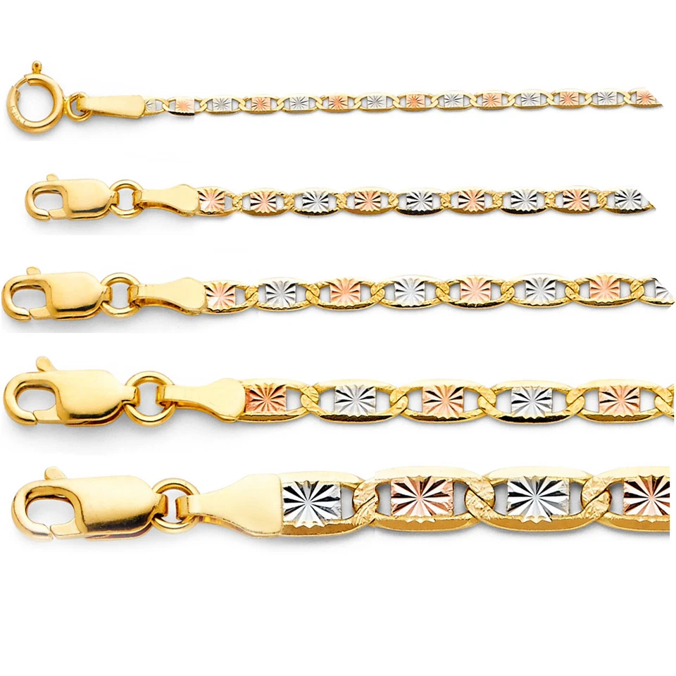 14K Tri Color Italian Gold Valentino Chain Necklace 1.5mm - 4.8mm Cadena de Oro - Image 1 of 1
