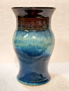 Jarrón de cerámica artística Bill Campbell Studio azul tostado marrón esmalte 7" de alto firmado - Imagen 1 de 7