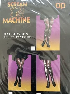 Fancy Dress Halloween Skeleton Bones Black Pantyhose Tights - Picture 1 of 3