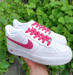 Air Force 1 Custom "Raspberry Pink Laces" White Shoes Mens Womens Kids Sizes - Picture 1 of 24