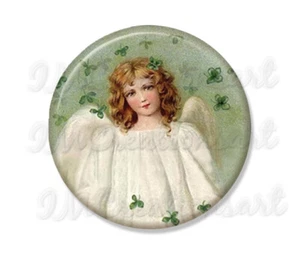 St. Patrick's Day Angel Green Shamrocks Pocket Mirror, Magnet, or Pinback 2.25" - Picture 1 of 4