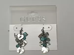 GUESS UFE20707 Ohrringe Ohrhänger mit Logo silber blau grün herz NEU mit Etikett - Bild 1 von 3
