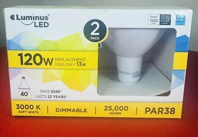 PAR 38 LED Soft White 2 Pack 120W Uses 13W! Energy Efficient Light Bulbs 3000K - Image 1 of 4