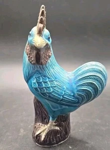 6" Chinese Chinoiserie Turquoise Porcelain Rooster Chicken Cockerel Figure - Picture 1 of 8