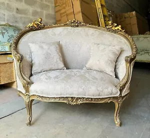 Antique White Sofa with 2 Pillows Rococo French Style Furniture Settee Beige - Picture 1 of 6