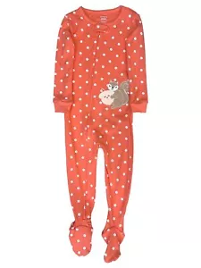 Carters Toddler Girls Coral Squirrel Acorn One Piece Sleeper Footie Pajamas - Picture 1 of 2