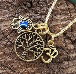 Good LIFE Karma Goldton Mitgefühl BAUM DES LEBENS OM HAMSA BÖSES AUGE Halskette - Bild 1 von 6