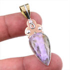Natural Charoite Gemstone 925 Solid Sterling Silver Two Tone Pendant 1.75" N732