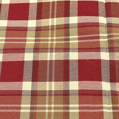 Tartan Red Gold Cream Plaid Upholstery Fabric Felted Backing Heavy 54" x 2 yds - Image 1 of 4