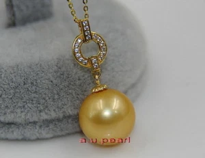 Australia Top quality REAL round golden 11-12MM SOUTH SEA PEARL Pendant 14K GOLD - Picture 1 of 2