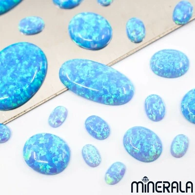 CABUJÓN OVALADO ÓPALO CREADO SINTÉTICO AZUL CIELO SUELTO 3x5mm-18x25mm WP001B3 Foto 1 de 4