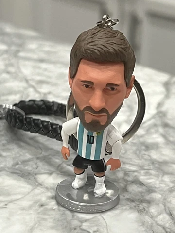 Messi Keychain Argentina Bobble Head with Leather Strap Cover