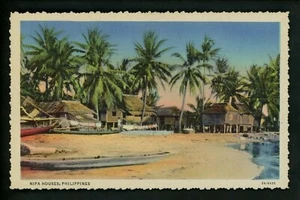Philippines postcard Nipa Houses linen Curt Teich - Picture 1 of 2