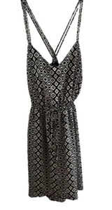 Bebop Strappy Sun Dress Junior Size XS Short Black White Geometric Polyester - Picture 1 of 8
