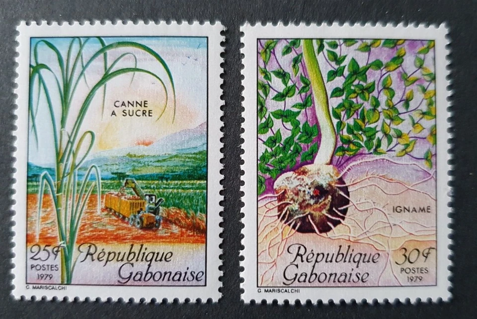 1979 REP GABONAISE GABON FRANCE SET AGRICULTURE SUGAR CANE YAM VF MNH - Image 1 of 1