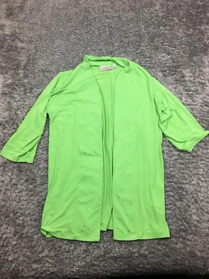 Quacker Factory Open Front Cardigan Womens Size Small Green Over Top 3/4 Sleeve - Image 1 of 4