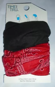 TIME AND TRU MULTI-WEAR BANDANA WRAP 2 Pack BLACK / RED BANDANA Print NEW - Picture 1 of 3